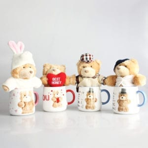 Ceramic Couple Mug with Teddy Bear Toy