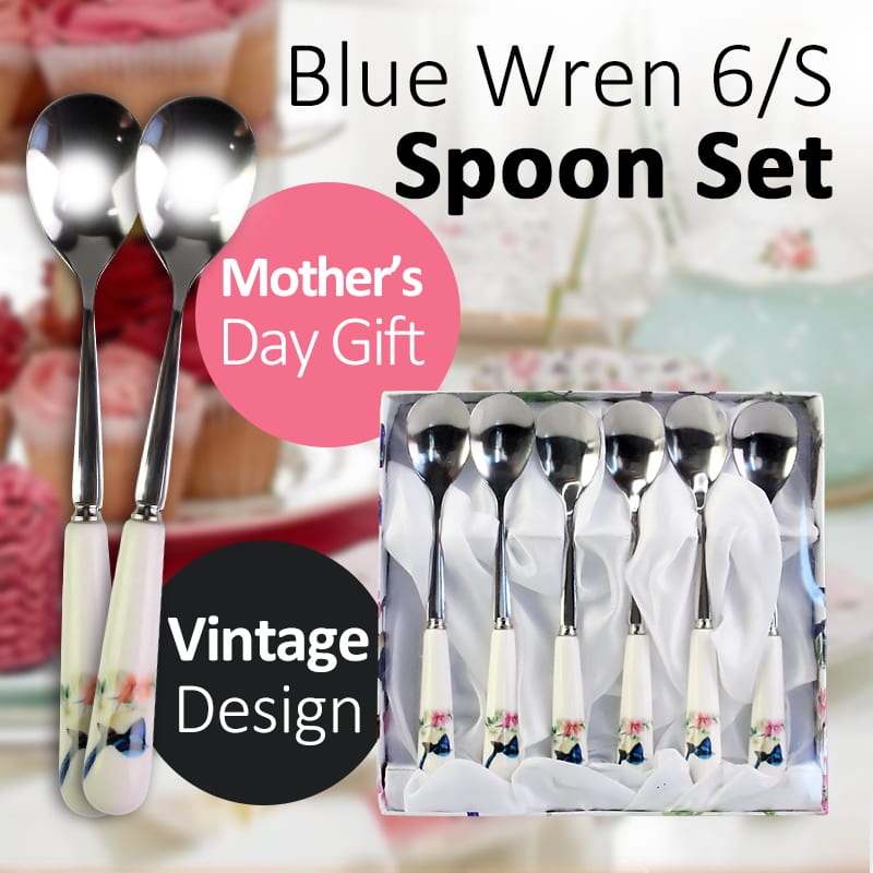 European Blue Wren 6pcs Dessert Spoon Set-1 spoons