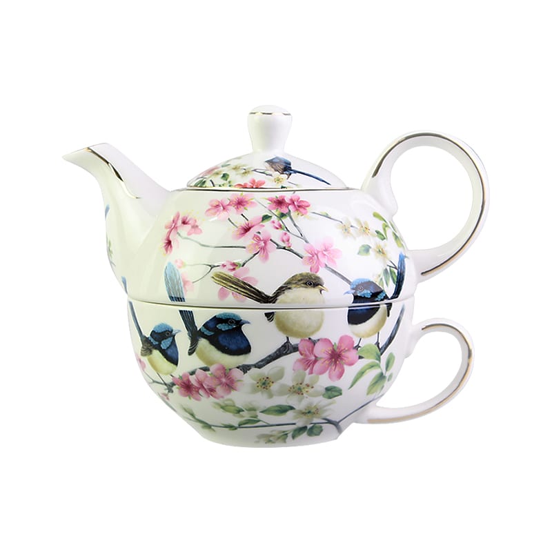 European Blue Wren Tea Pot and Cup Set -4