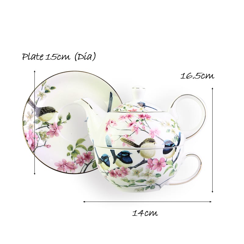 European Blue Wren Tea Pot and Cup Set -8