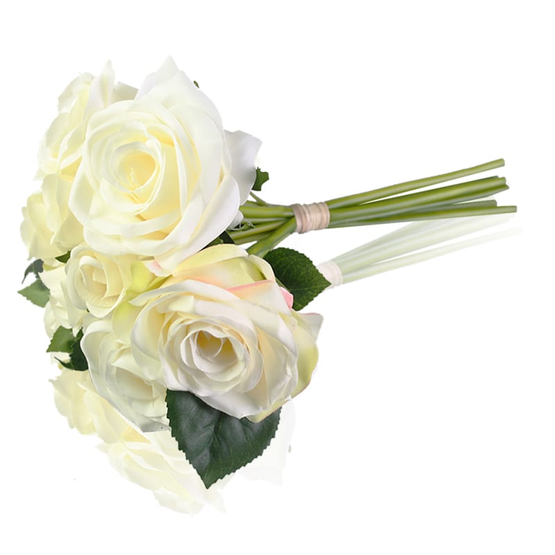 Artificial 9 Heads White Romance Rose Bouquet Flower-5