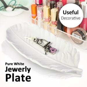 Elegant White Ceramic Feather Jewellery Plate